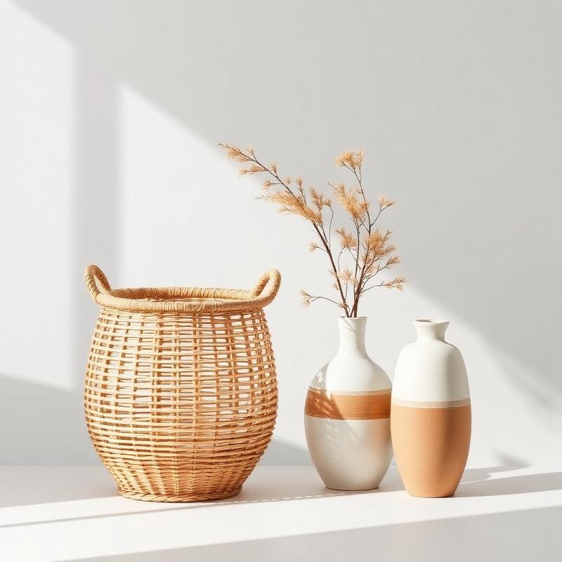 Woven Storage Basket & Ceramic Vase Set